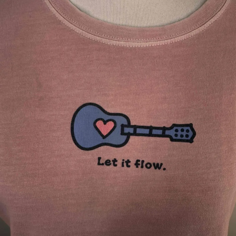 Life Is Good Pink Short Sleeve Guitar Let It Flow Graphic T-Shirt Size Small - Image 2