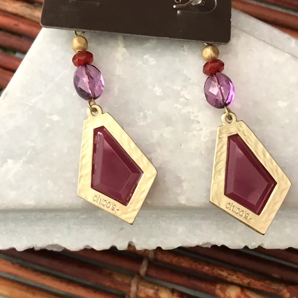 Chico’s Dangle Earrings Red & Purple NWT - Image 4