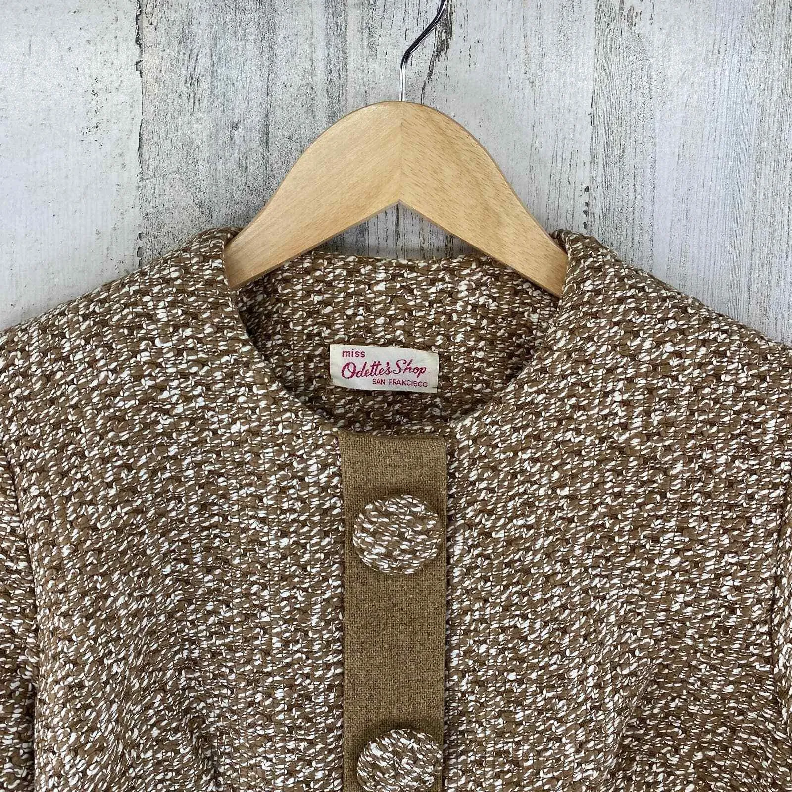 Miss Odette's Shop San Francisco Blazer Jacket Womens Small Brown Tweed Snap VTG - Image 2