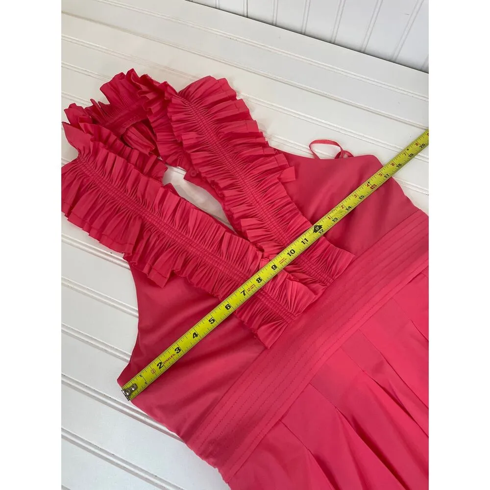 NWT BCBG Max Azria Chomisee Dress Geranium Woven Cotton Halter Ruffled Size 12 - Image 4