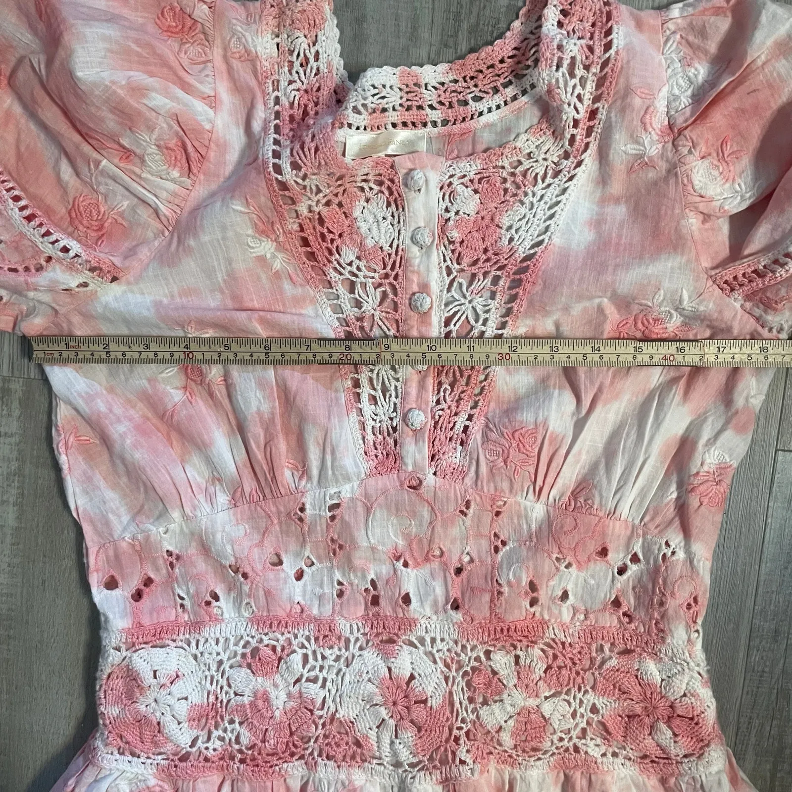 LoveShackFancy Divine Bloom Embroidery Mini Dress  in Pink Tye Dye Size 10 - Image 4