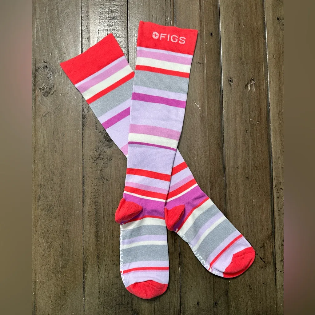 FIGS Compression Socks - Fireside Pink Cloud - Striped 100% Awesome - Medium - Image 3
