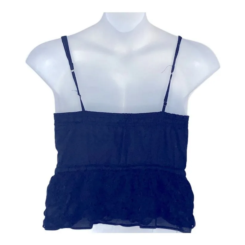 Abercrombie & Fitch Navy Crochet Ruffle Peplum Tank Jr Large Button Tie Waist - Image 4
