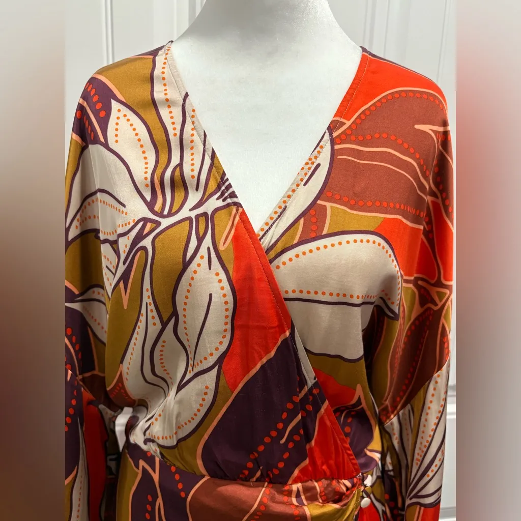 Anthropologie Floral Printed Midi, Long Sleeve Dress Size L - Image 6