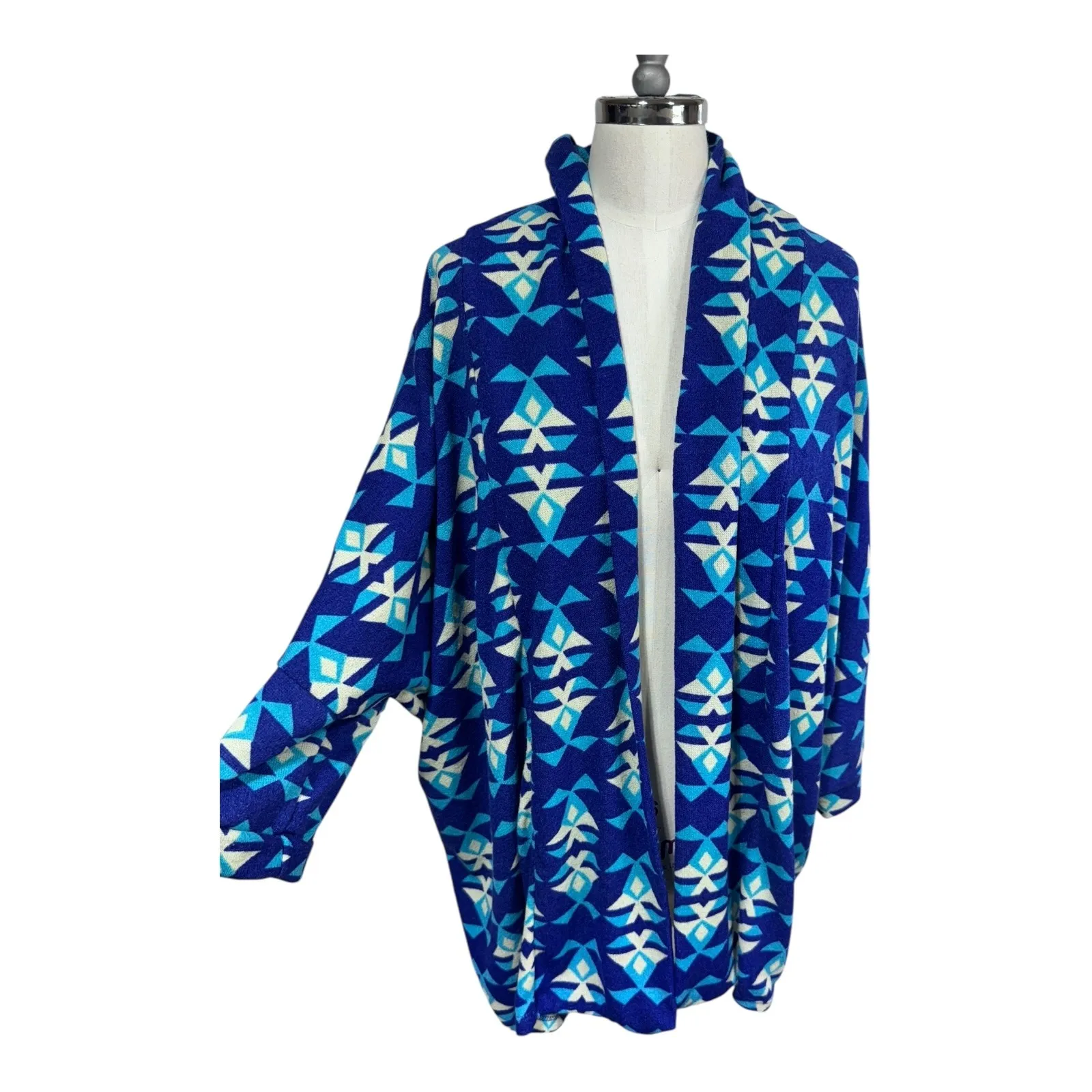 Fantastic Fawn Aztec Geometric Open Front Kimono Cardigan Blue Boho Womens Large - Image 2