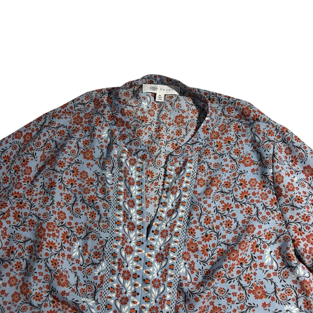 Fever Blue Orange Paisley V Neck Balloon‎ Sleeve Tunic Women’s Size XL - Image 3