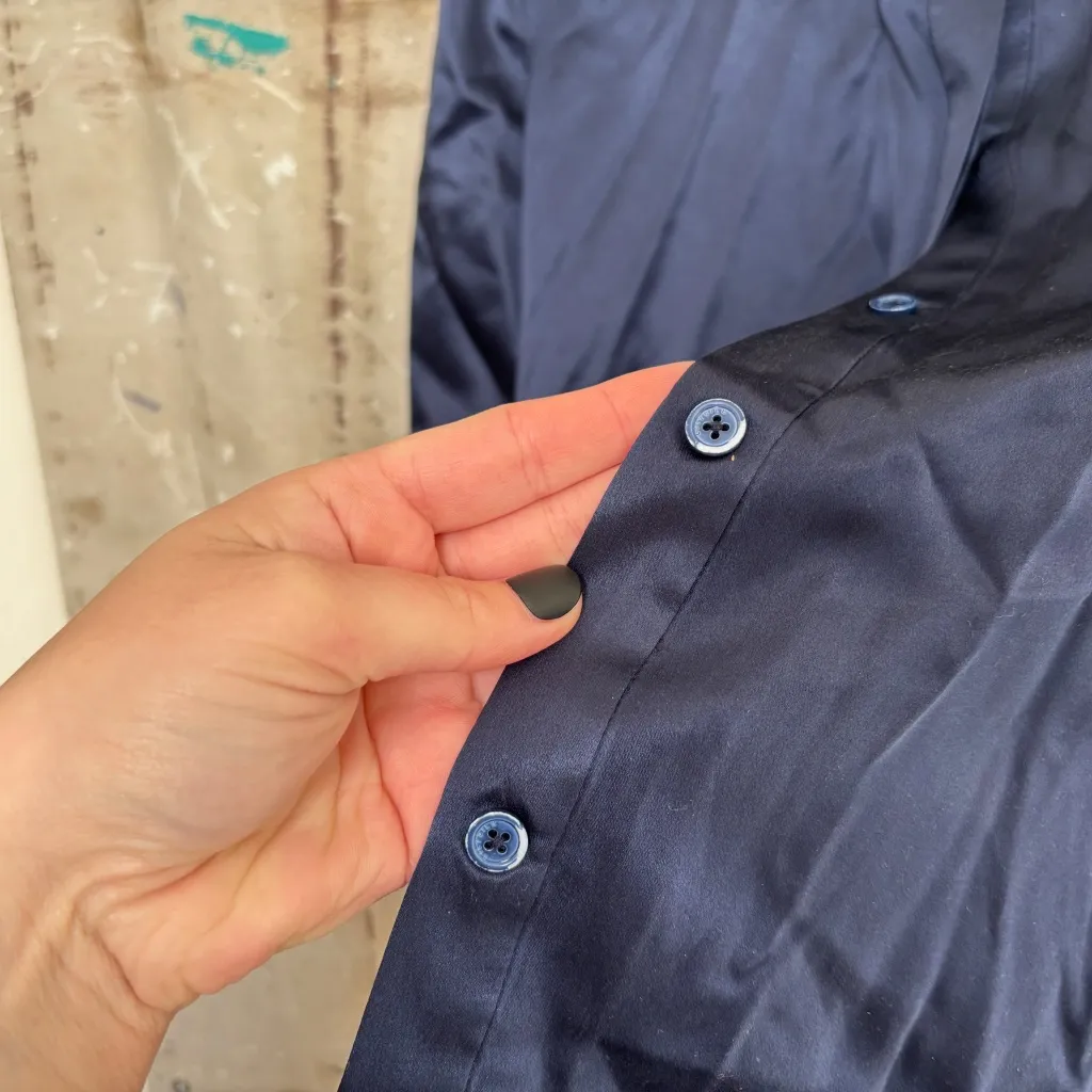 Lily Silk Basic Concealed Placket Silk Shirt in Navy Blue - Image 8