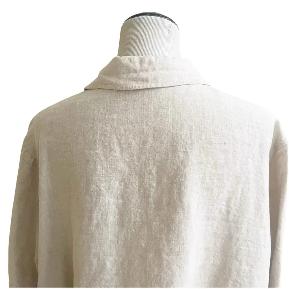 Linden Hill 100% Linen Shirt Tunic Plus Size 2X Natural Beige Collared Lagenlook Tan - Image 4