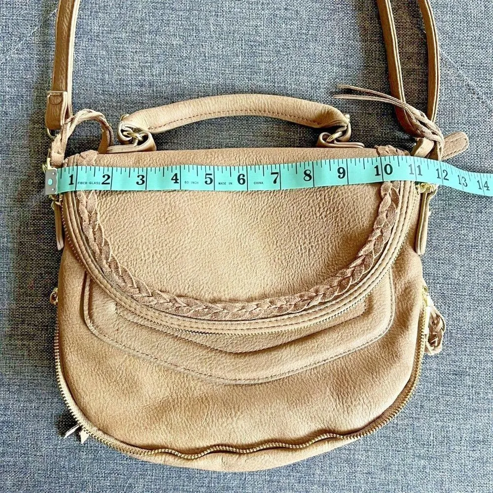 Steve Madden Crossbody Bag Tan Saddle Messenger Handbag Purse Faux Leather Suede - Image 8