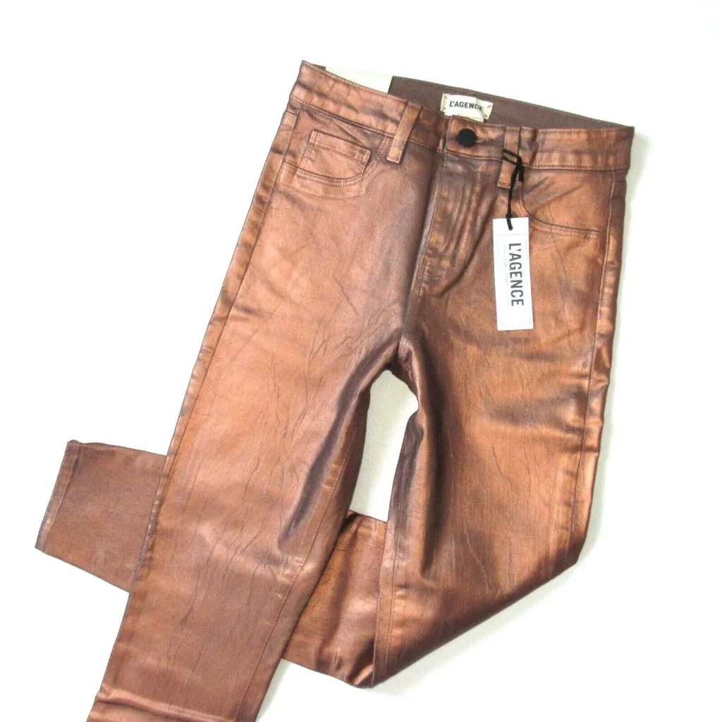 NWT L'Agence Margot in Pine Bark Bronze Foil Crackle High Rise Skinny Jeans 26 - Image 2
