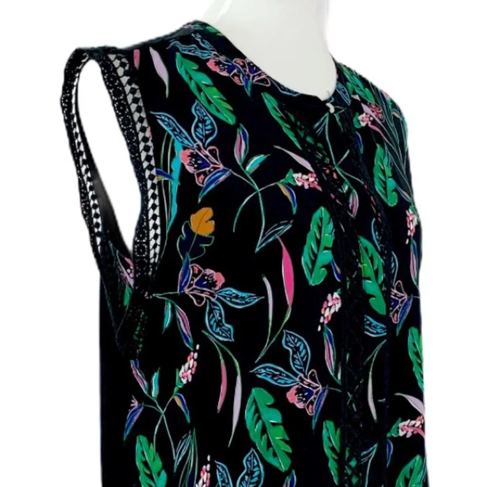 A New Day Target Blouse NEW Black Green Pink Tropical Floral Top Women's Medium - Image 6