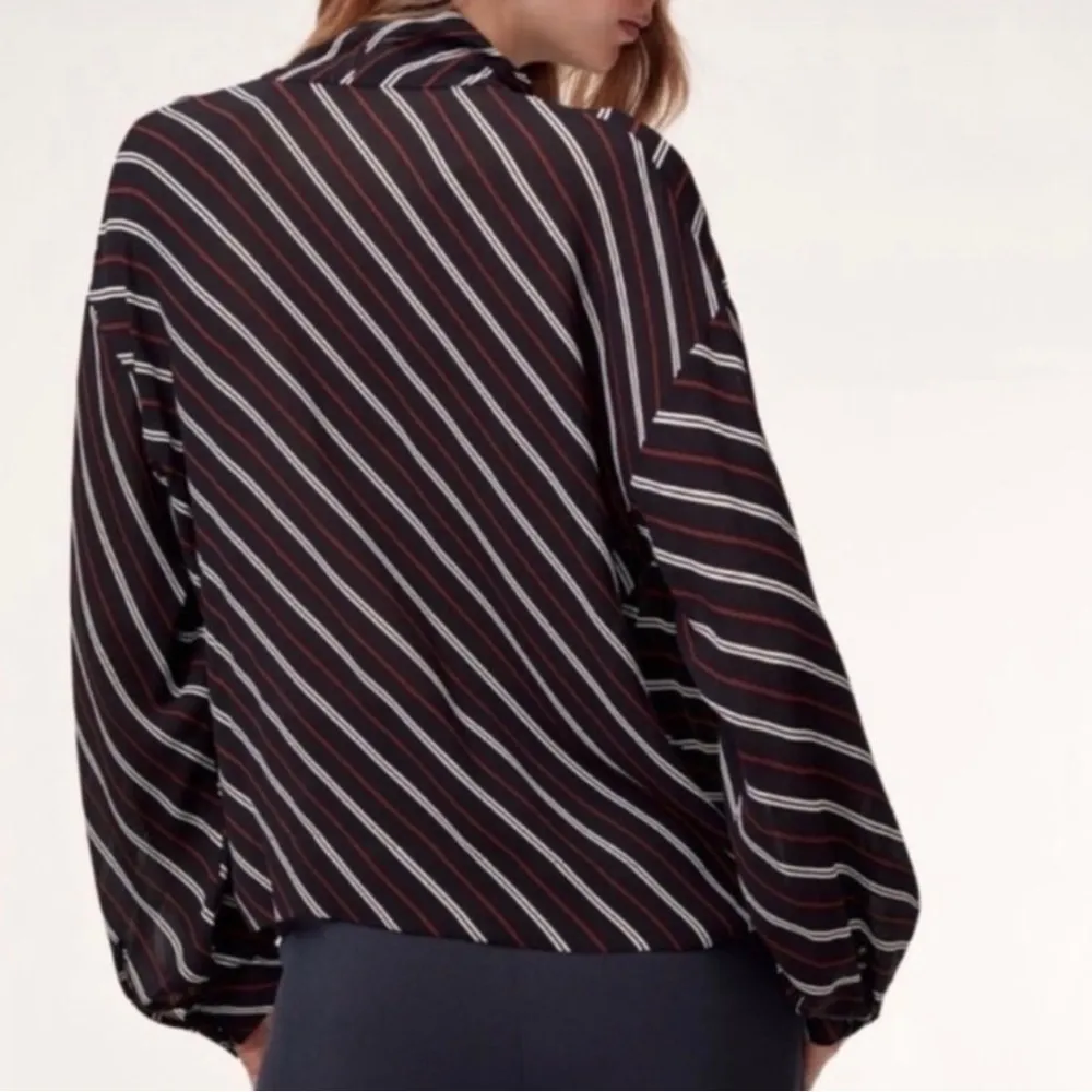 Aritzia Wilfred Perle Sheer Striped Tie Neck Blouse Size XS Viscose Business - Image 5