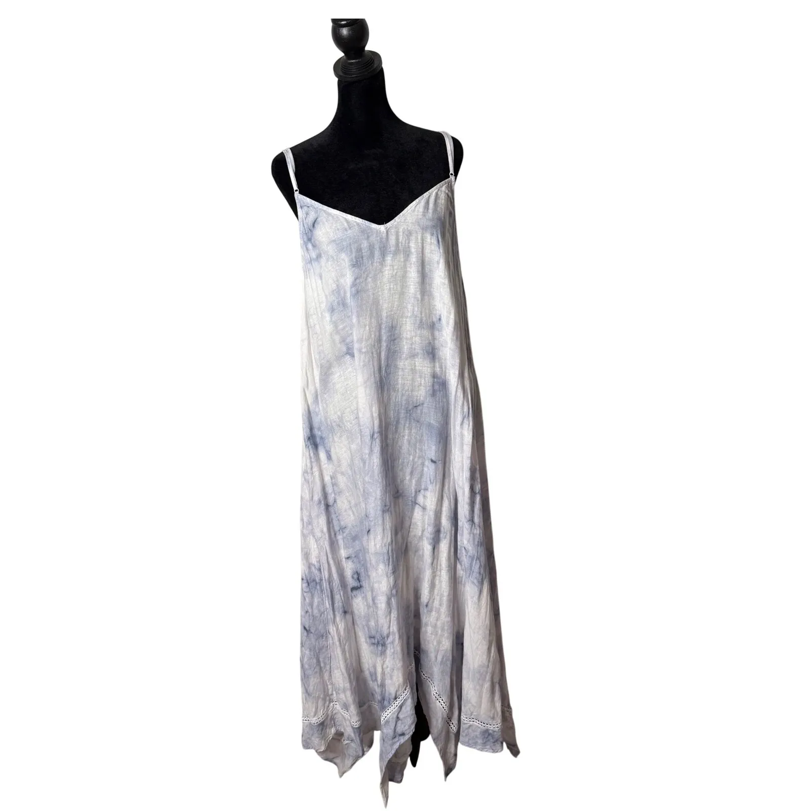 Rachel Zoe Tie Dye Linen BOHO Maxi Dress Handkerchief Hem Cover Up Size L - Image 12