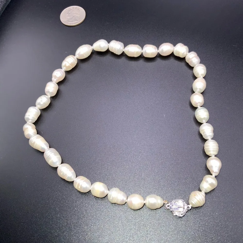 Baroque Japanese Pearl 12X14mm 18 Inches With Silver Rose Clasp Necklace Chocker - Image 15