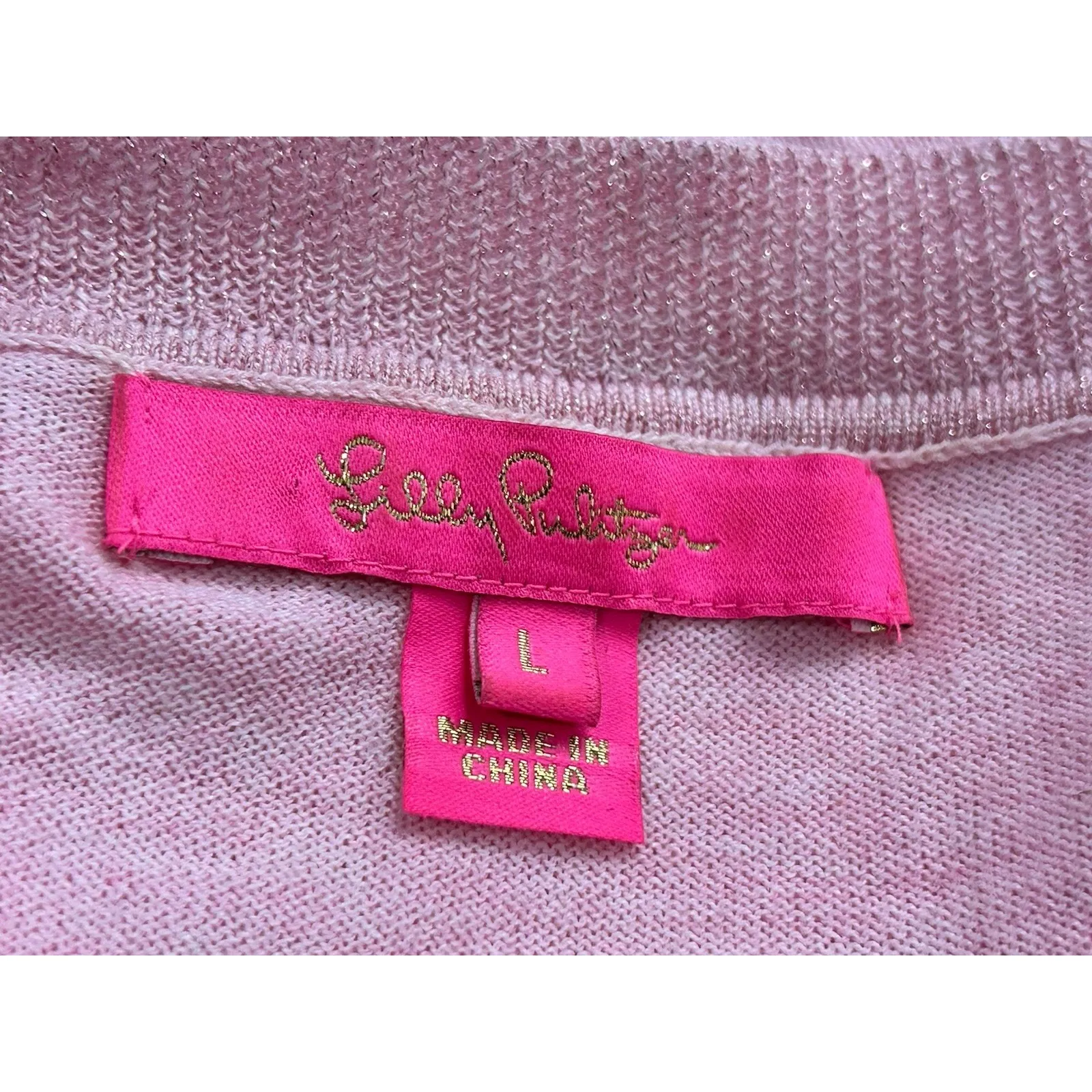 Lilly Pulitzer Pink Glitter Quarter Sleeve Pullover Sweater Size Large Womens - Image 5