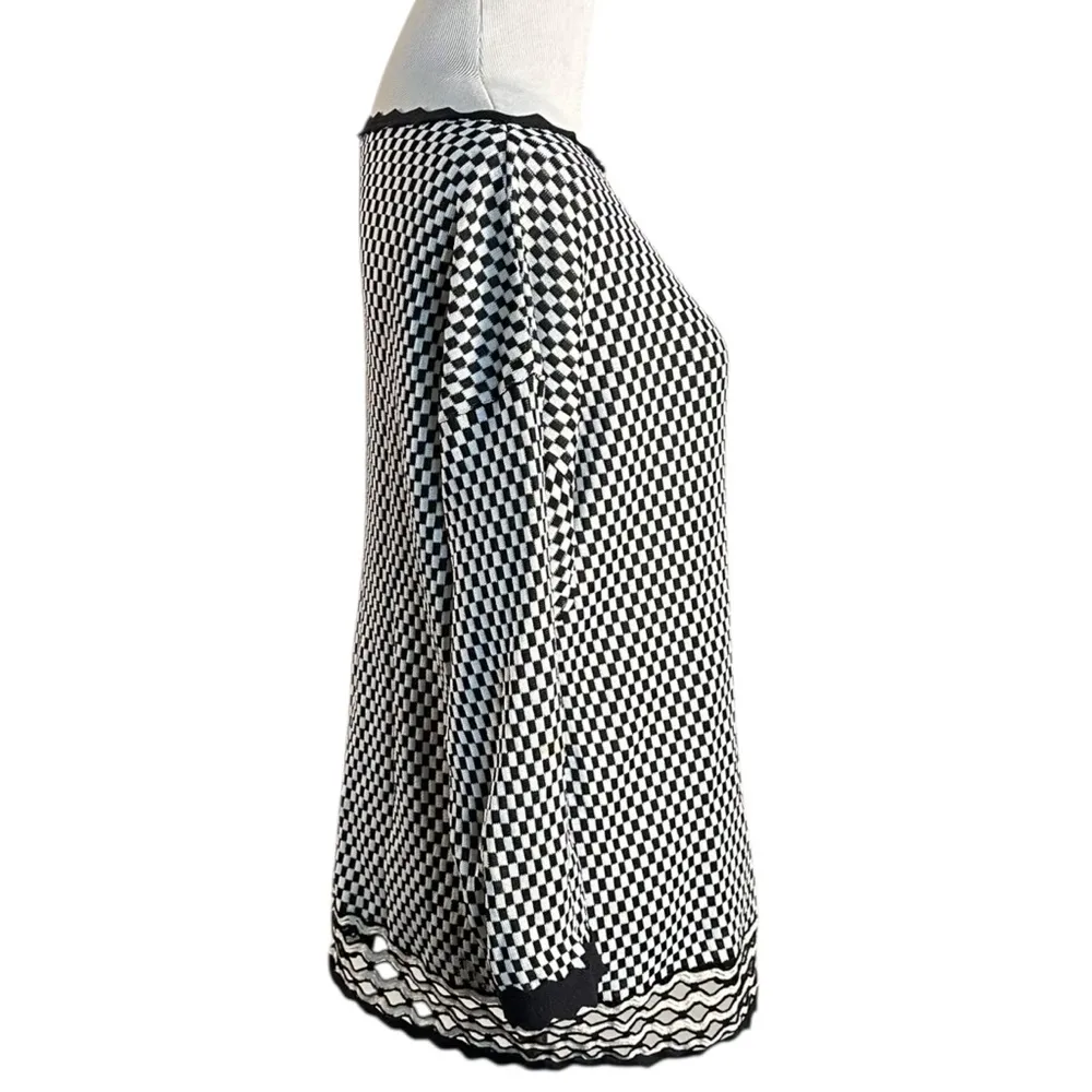 Vintage Jean Paul Gaultier Fuzzi Black White Checkered Tunic Sweater Size Large - Image 3