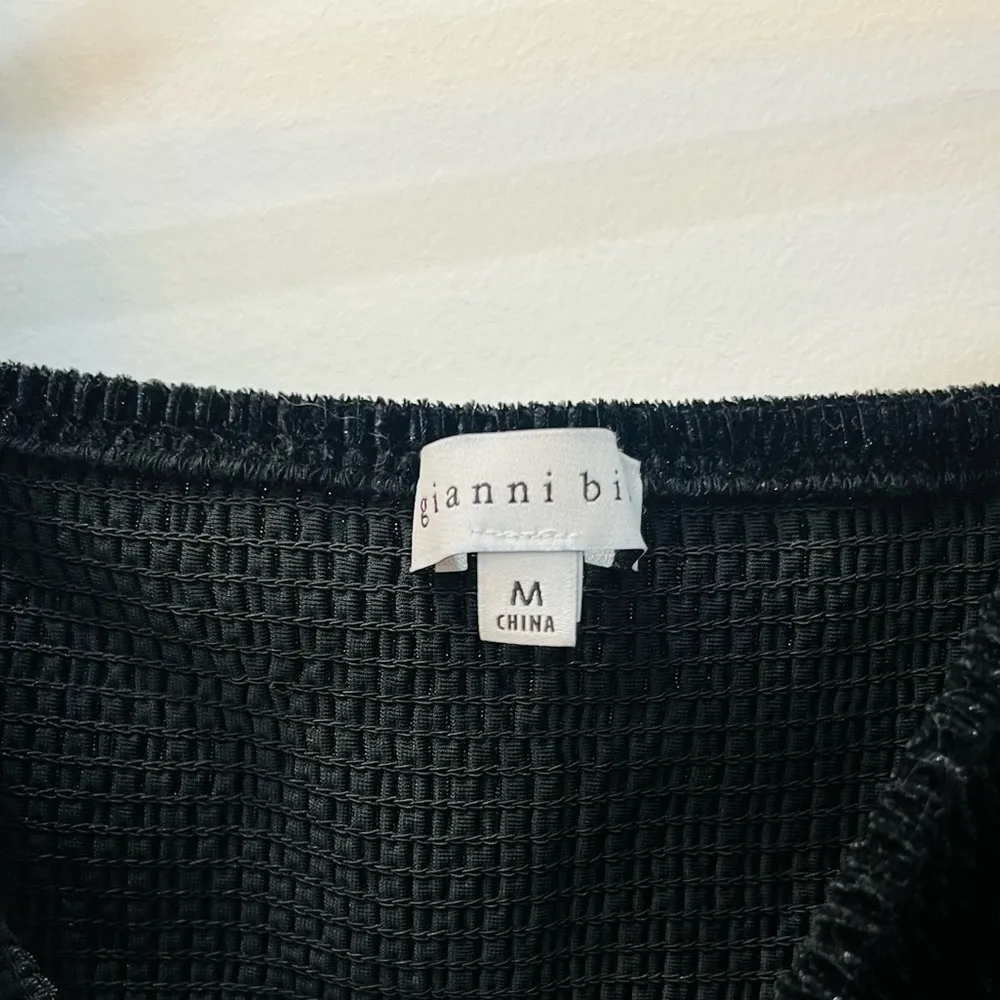 Gianni Bini Velvet Square Neck Smocked Balloon Sleeve Blouse  Black Sz m… - Image 6