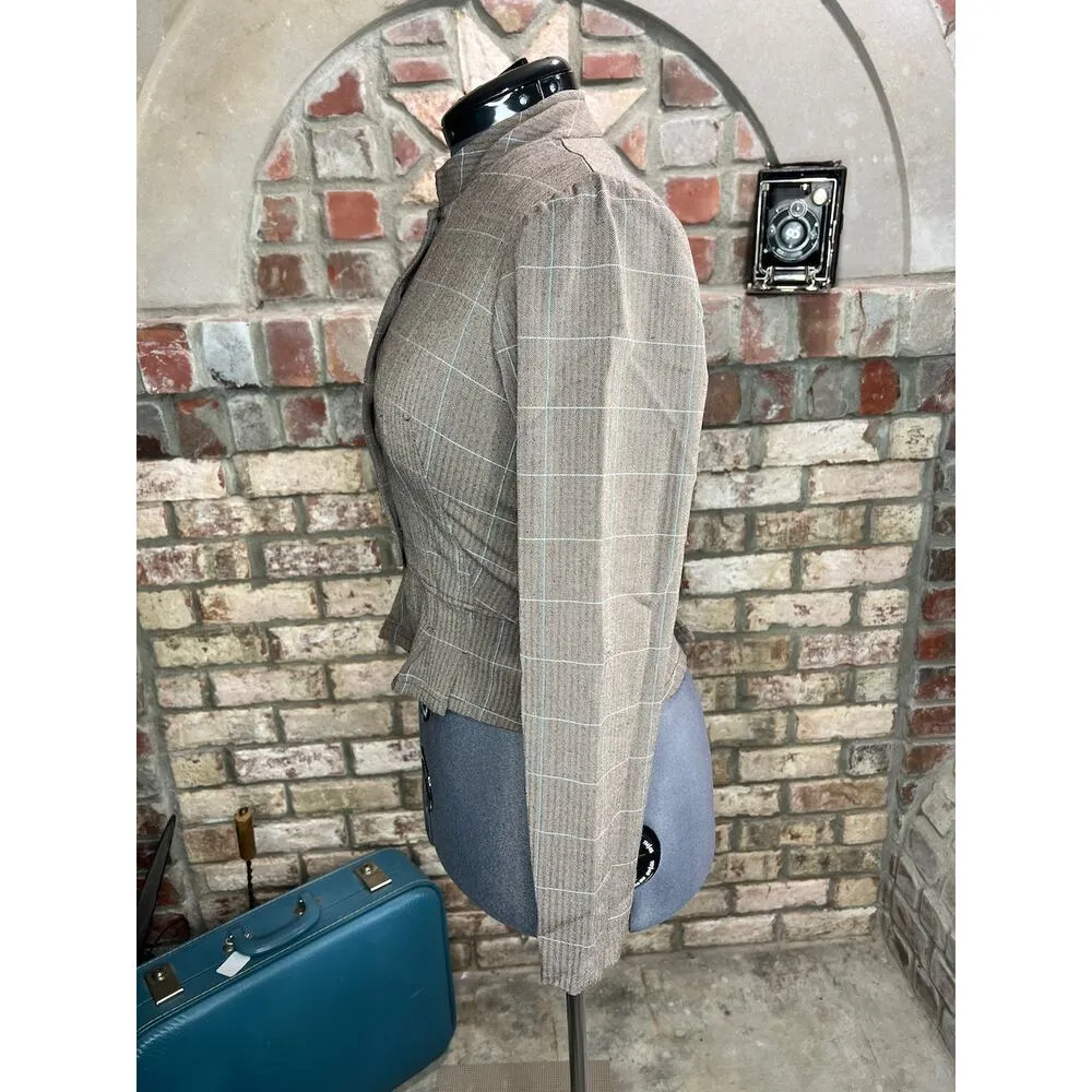 cropped blazer plaid ruffle hem Y2k brown blue Size M - Image 8