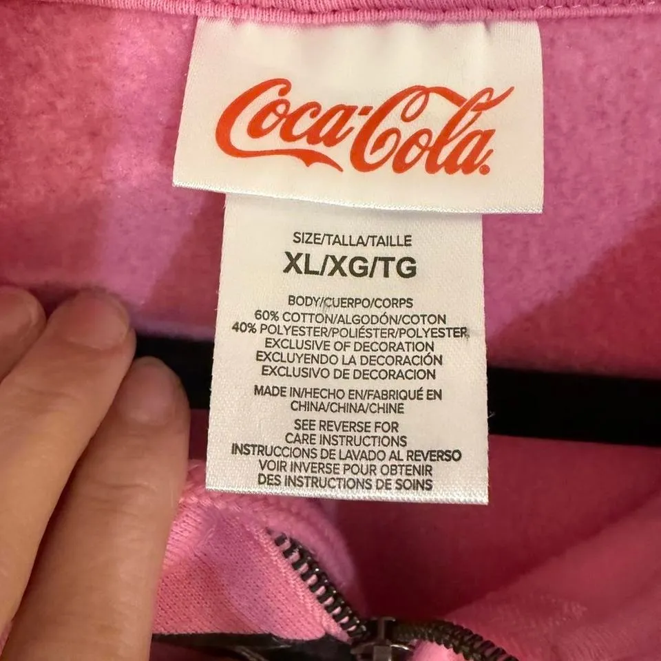 Coca-Cola Pink Women's Cropped Hoodie Sweater XL with Red Black Graphics - Image 3
