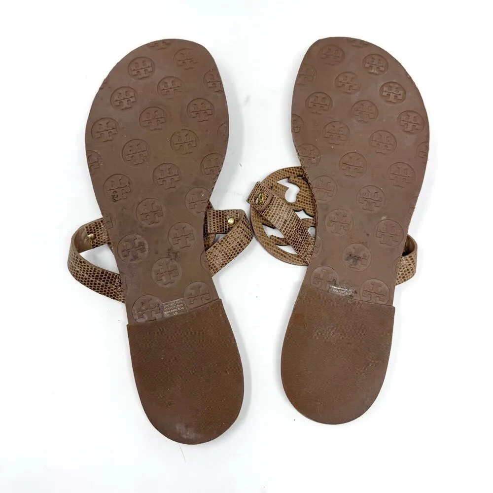 TORY BURCH Brown Tan Leather Reptile Miller Sandals Flip Flops Slides Size 10 - Image 6