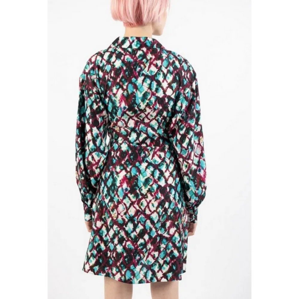 💕SALONI💕 Mari Wrap Dress ~ Amrita Watercolor US 2 Mini 100% Silk Charmeuse - Image 8