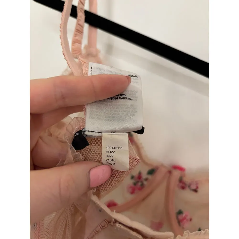 INC Bra Bustier Womens Large Rose Embroidered Pink Lace Sheer Floral - Image 7