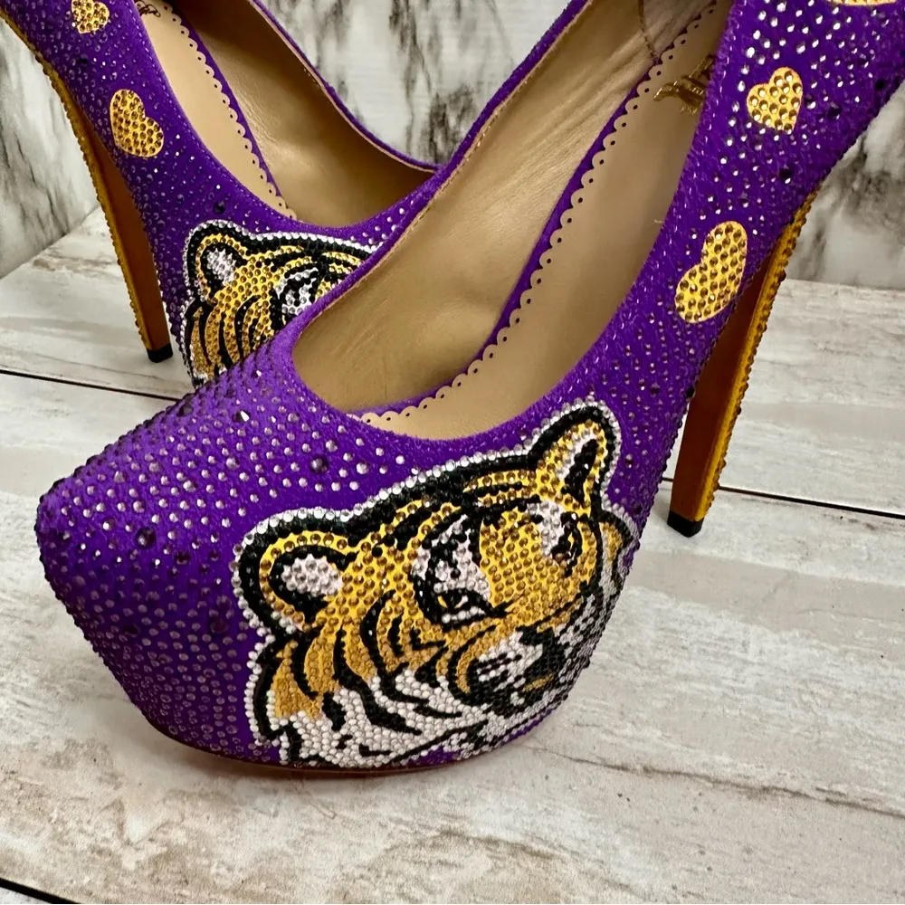 Herstar Women Sz 9 LSU Tigers Crystal Heels Pumps Shoes Purple Gold Glitter Glam - Image 10