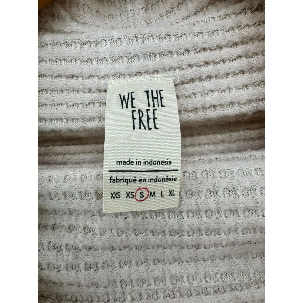 Free People Women Sweater Cream Kitty Thermal Top‎ Waffle Knit We the Free Small - Image 2