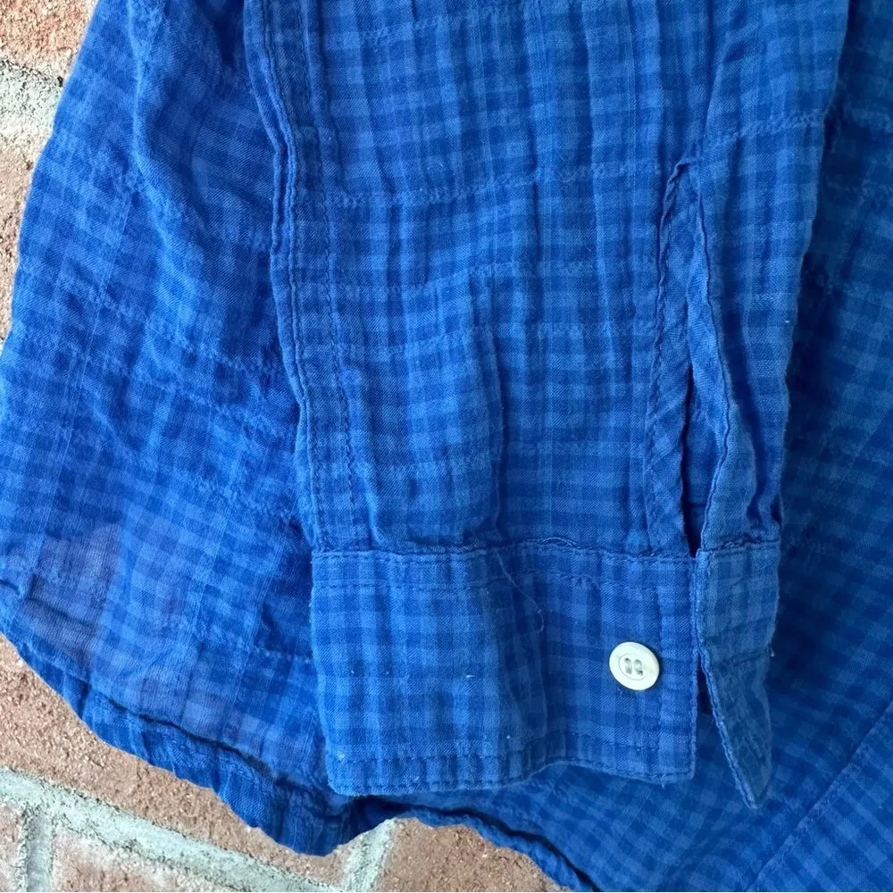J. McLaughlin Crinkle Gingham Button Down  Shirt Women’s Small Blue - Image 5