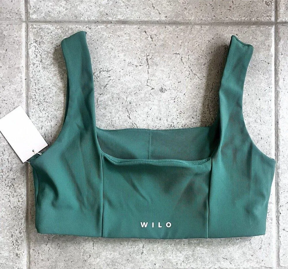 Wilo Sz Large Ribbed Emerald Green Athletic Stretch Sports Bra Removable Pad NWT - Image 2