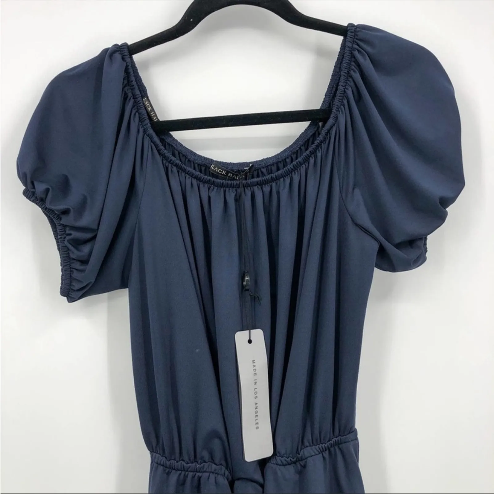 Black Halo off the shocker Short Puff Sleeves Navy Blue 6 Mini Dress NEW - Image 4