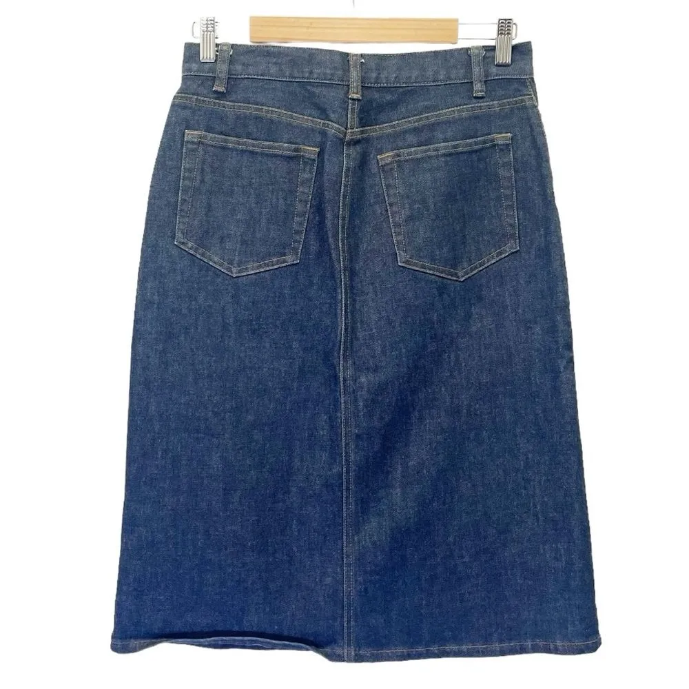 GAP Vintage Y2K Midi Jean Skirt Dark Wash Rigid Front Slit Denim Skirt Size 6 - Image 3