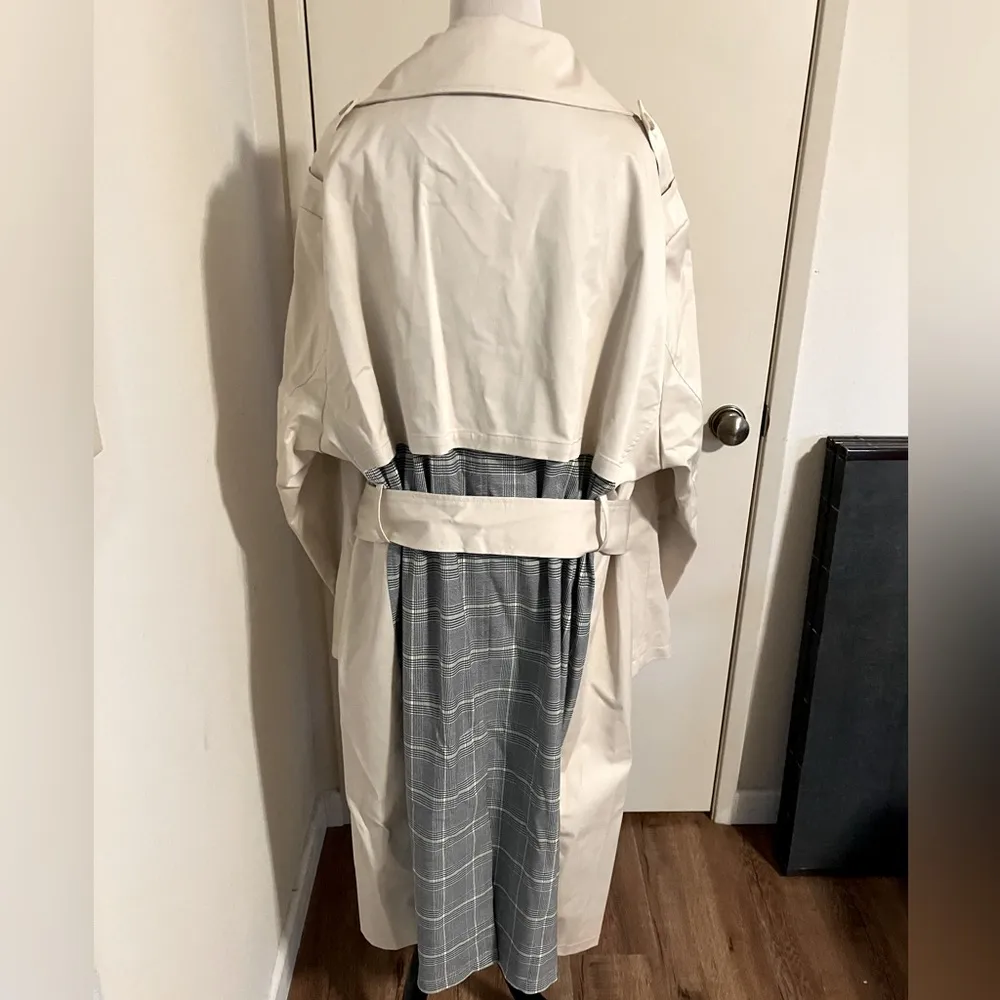 Zara Beige Trench Coat w/ Check Contrast - Image 8