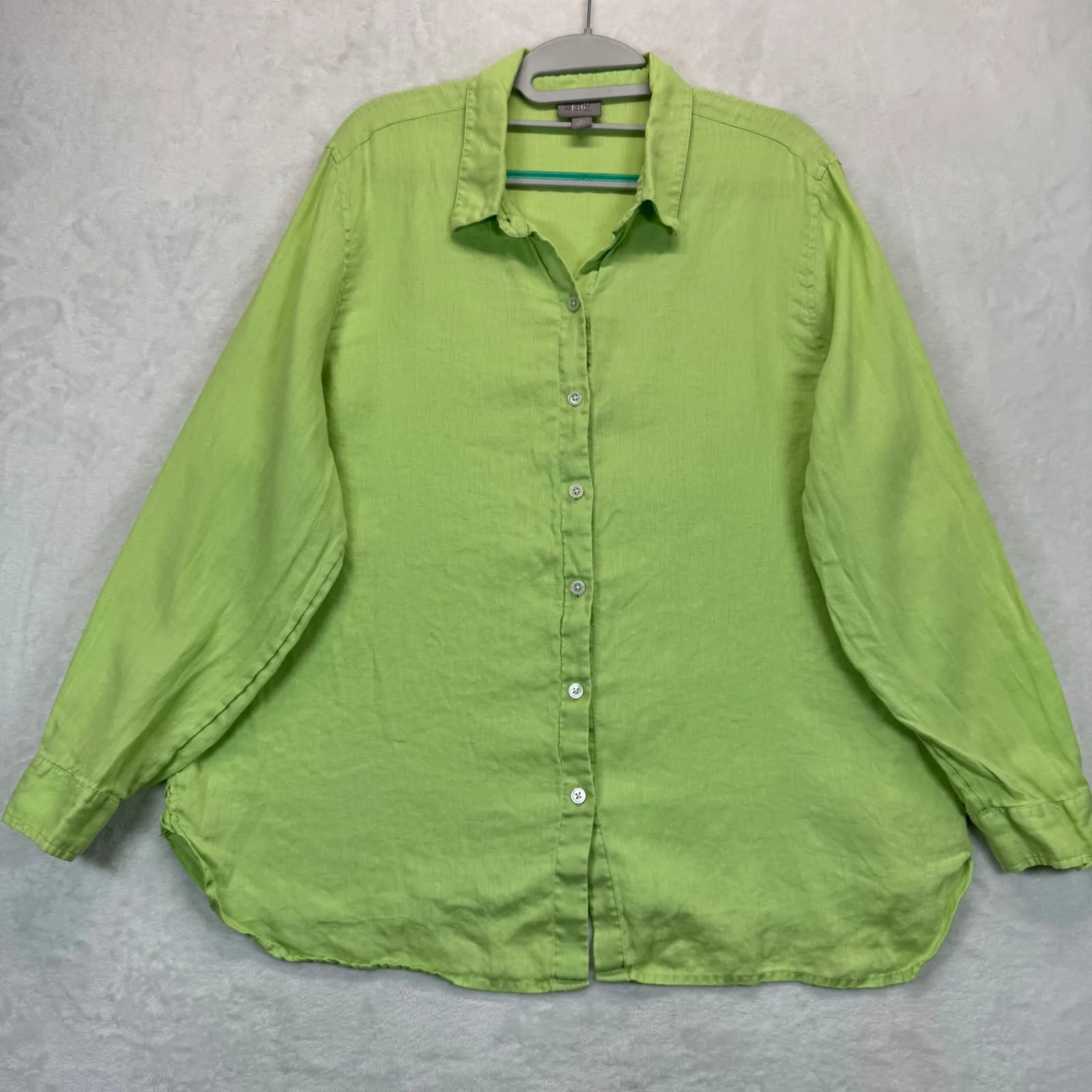 J. Jill Linen Button Down Shirt Top Petite L Green Long Sleeve Casual READ Size undefined - Image 1