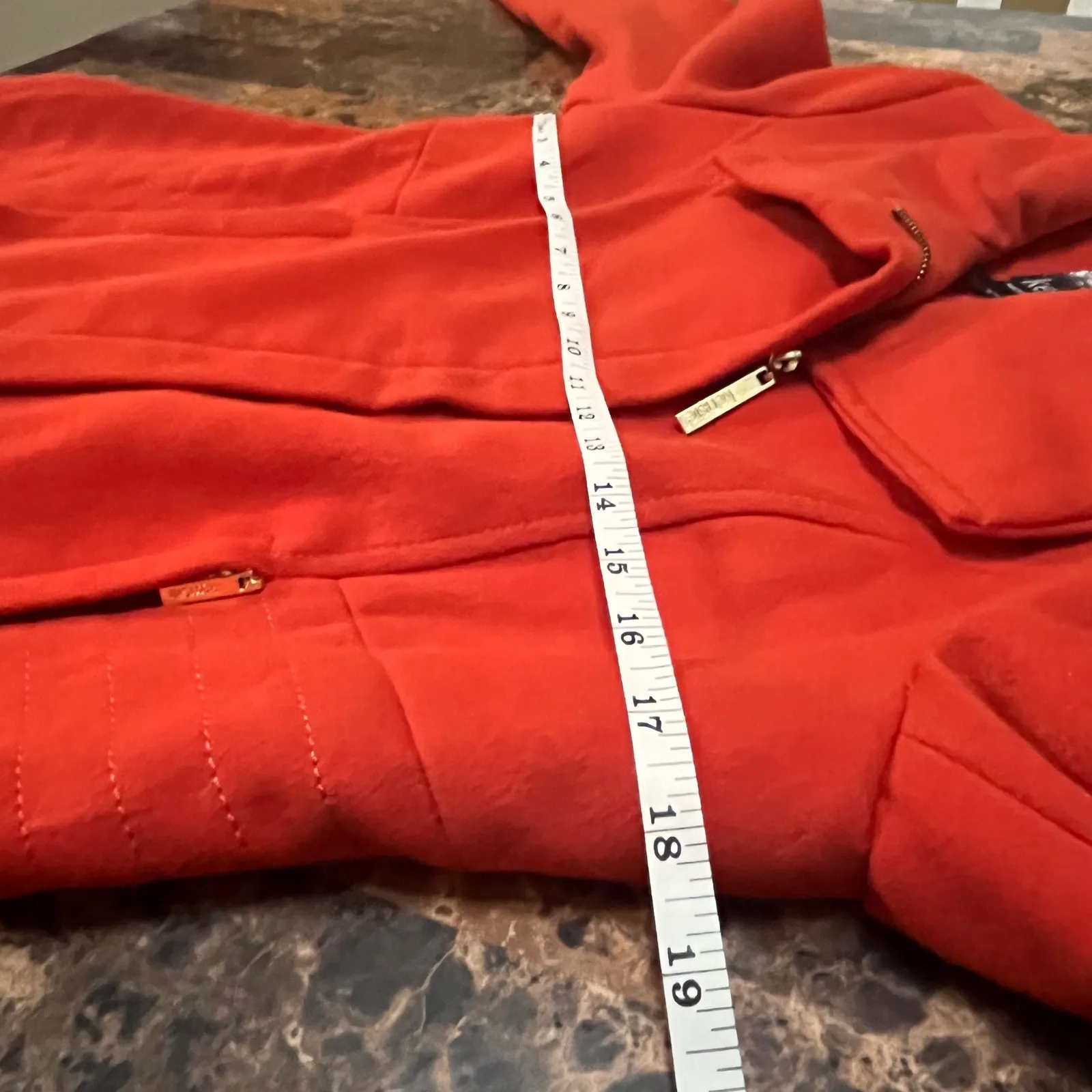 Kensie Red Faux Wool Gold Zipper Coat Size Medium - Image 11