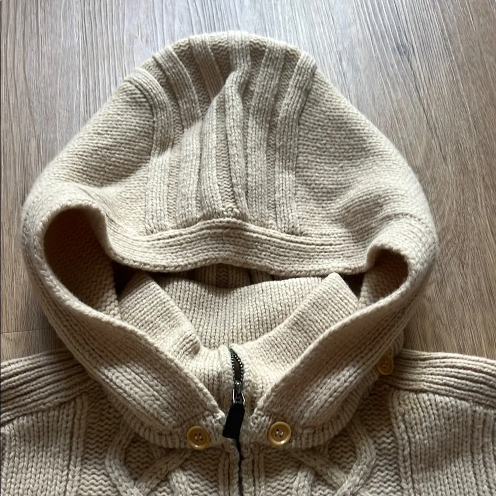 Vintage J. Crew Jacket Women's XL Beige Sweater Lambswool Hoodie Full Zip - Image 2