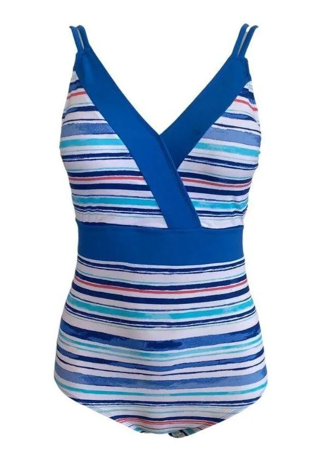 Cabana Life women's size small multi color striped v-neck one piece swimsuit - Image 2