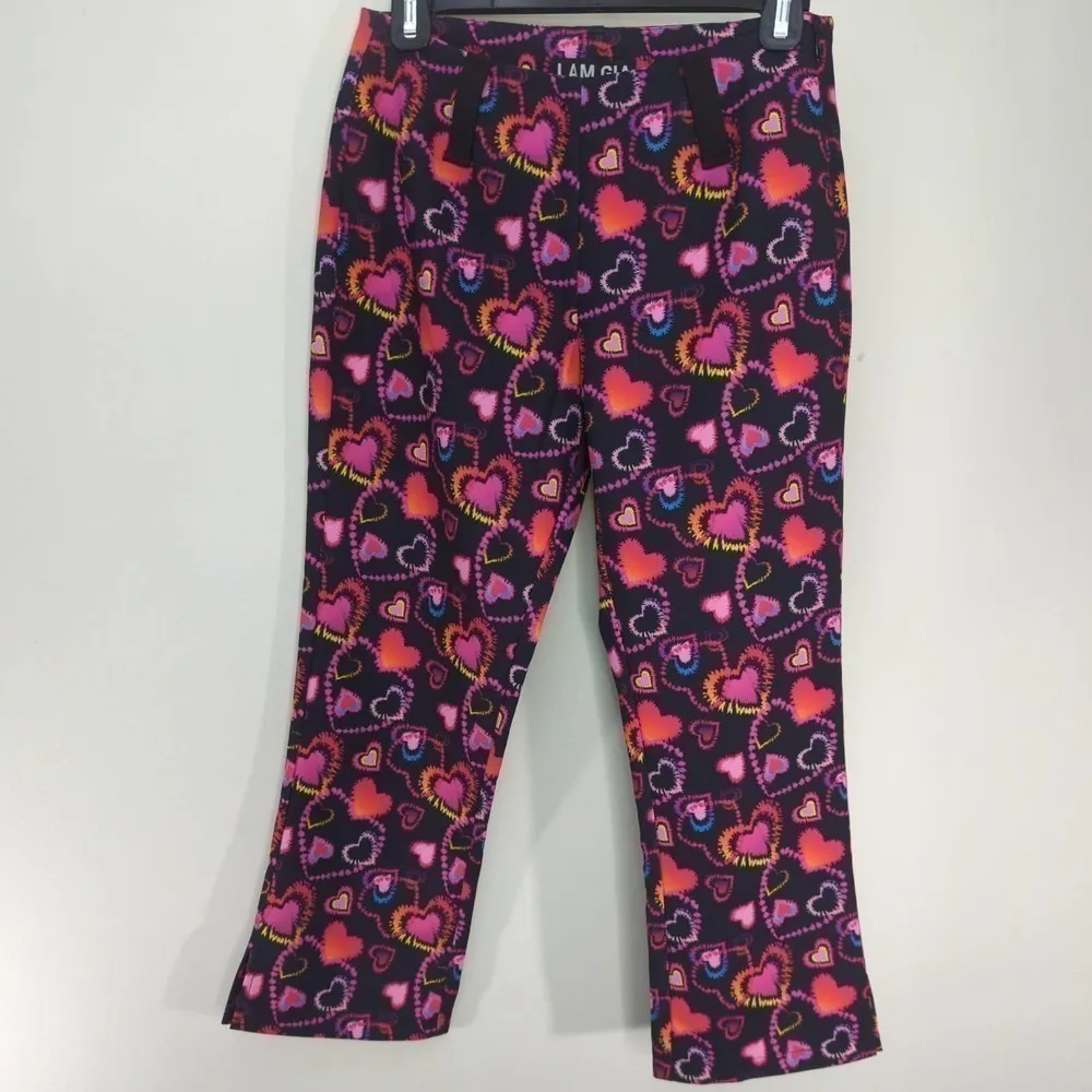 I.AM.GIA Womens Rylee Cropped Pants Black Pink Hearts Stretch‎ XS - Image 3