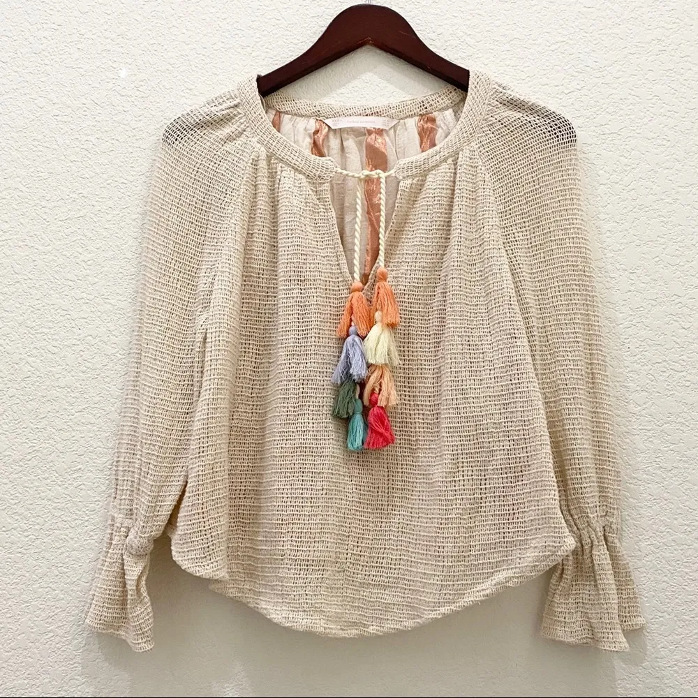 Zara Crochet Boho Tassel Long Sleeves Top - Image 4