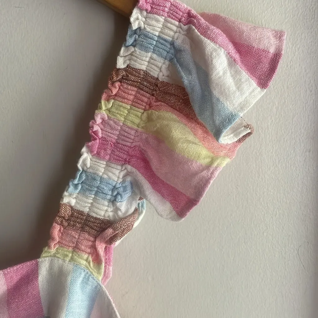 J. Crew Button Down Ruffle Sleeve Striped Linen Blend Top - Image 6