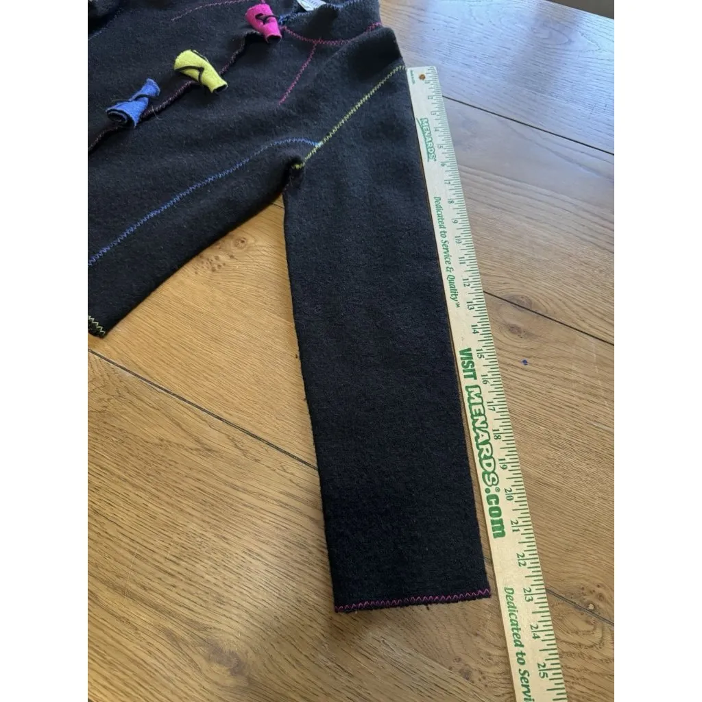 Belle‎ Pointe Cardigan Sweater Women Size Small Wool Ribbons Artsy Art To Wear Black - Image 6