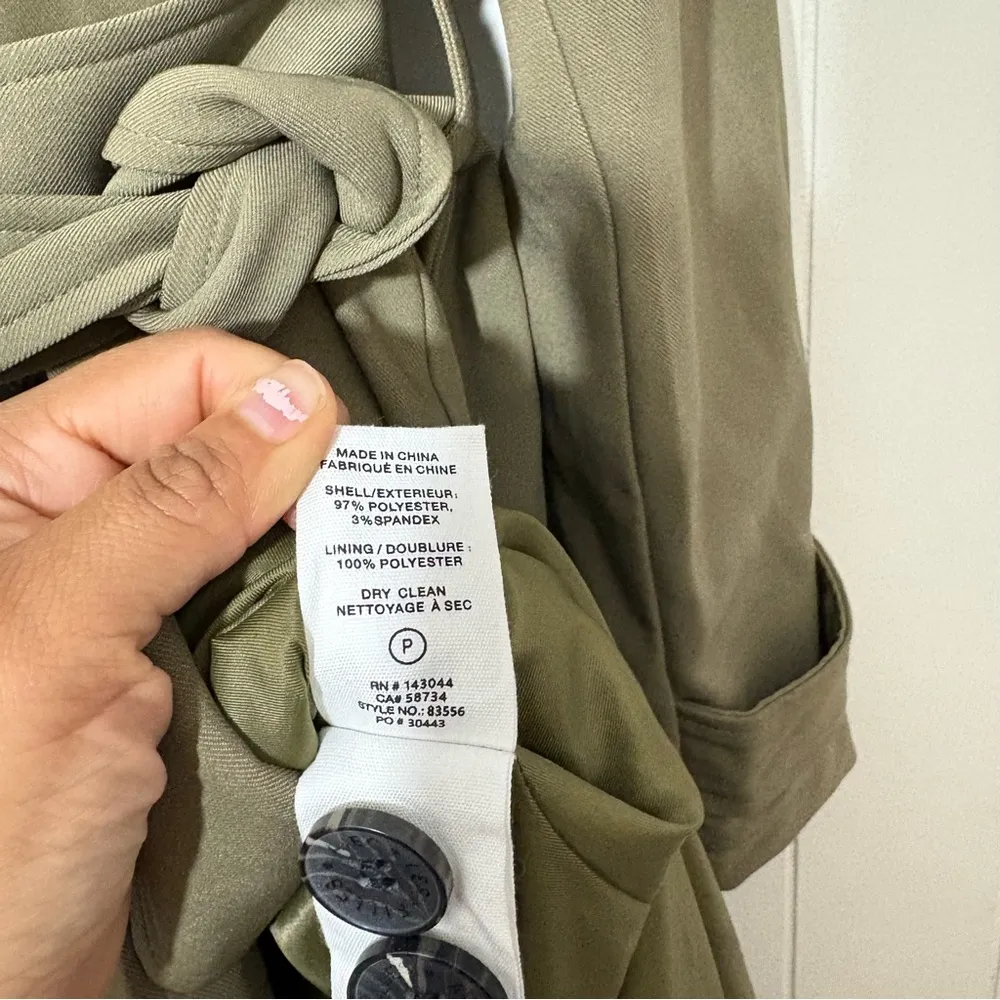 Avec Les Filles Stretch Crepe Double Breasted Trench Coat Olive Size XS - Image 8