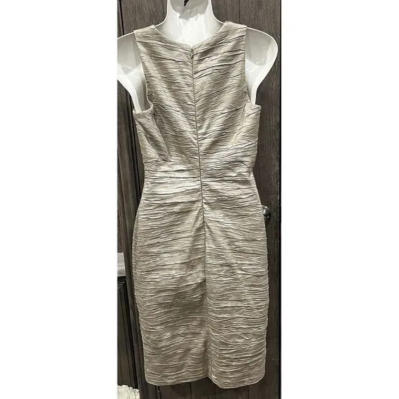 Eliza‎ J Jewel Embellished Illusion Metallic Sheath Sleeveless Dress Taupe Sz 4 - Image 2