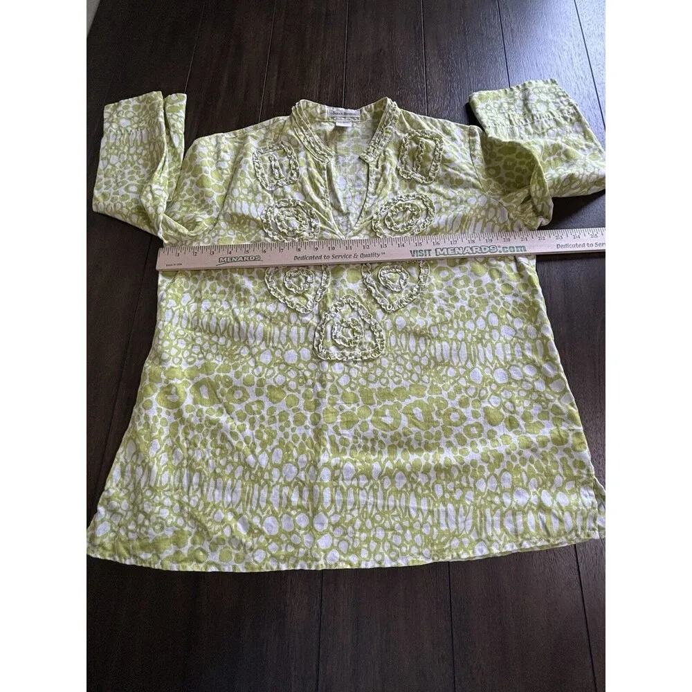 Susan Bristol 100% Linen Tunic Women’s Size Large Ruffle Flower Detail V-Neck - Image 4