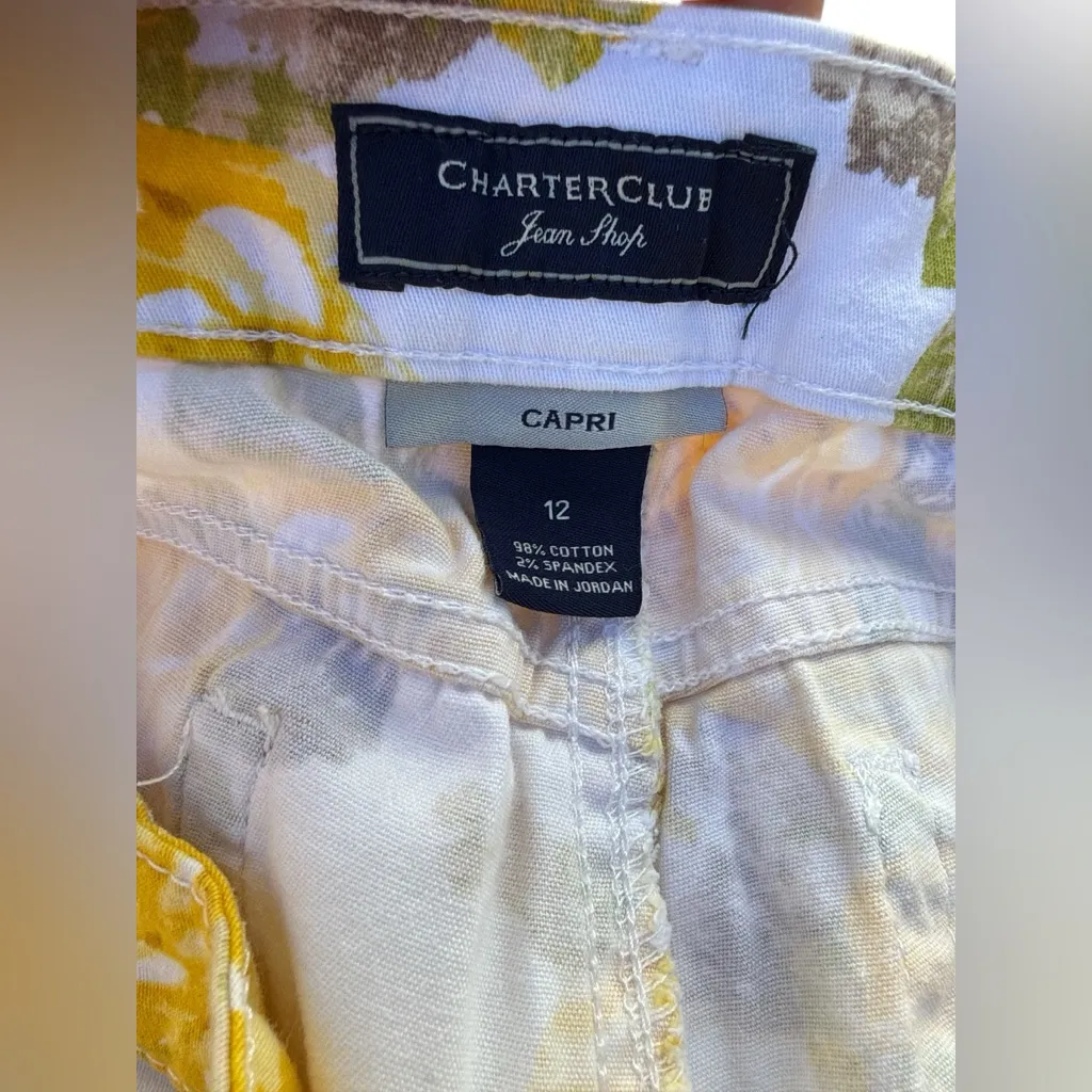 Charter Club Floral Capri Jeans Size 12 Yellow White High Rise Stretch Cottage - Image 8
