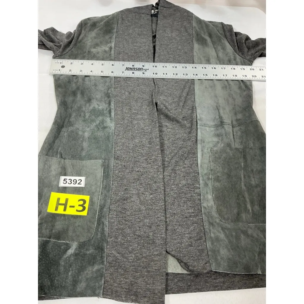 Womans Ecru Long Sleeve Open Front Cardigan Sweater Small Gray Faux Suede - Image 6