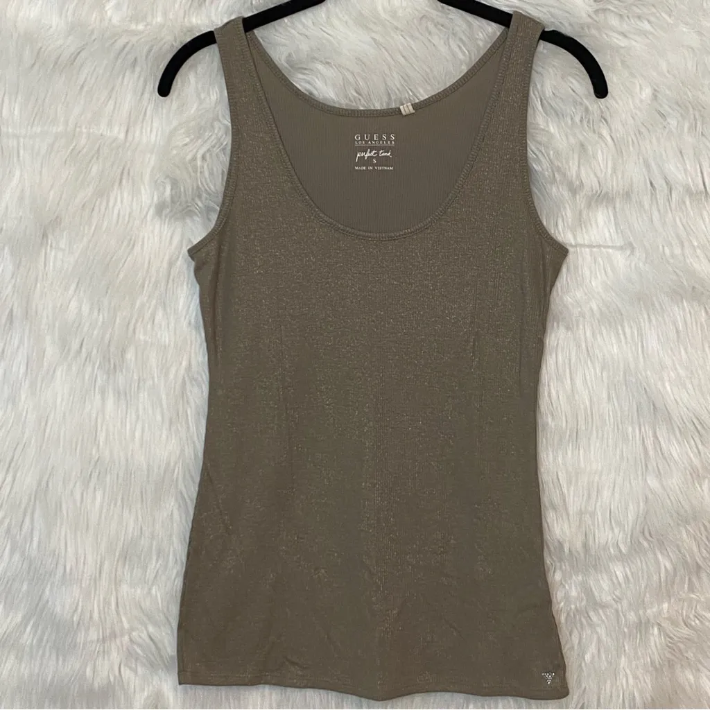 GUESS Perfect Tank Glitter Shimmery Golden Brown Size Small - Image 2