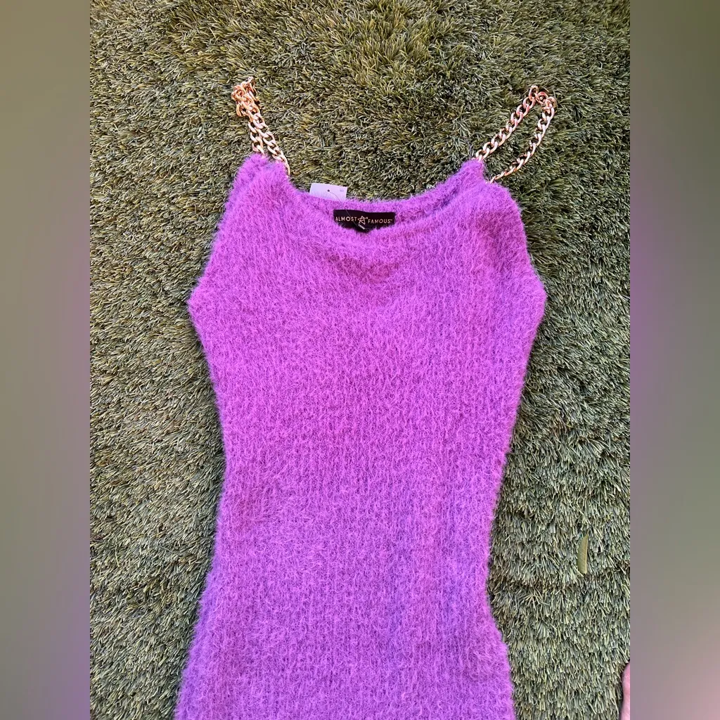 NEW  strech Almost‎ Famous Lavender Knit Dress with Gold Chain Straps - Image 8