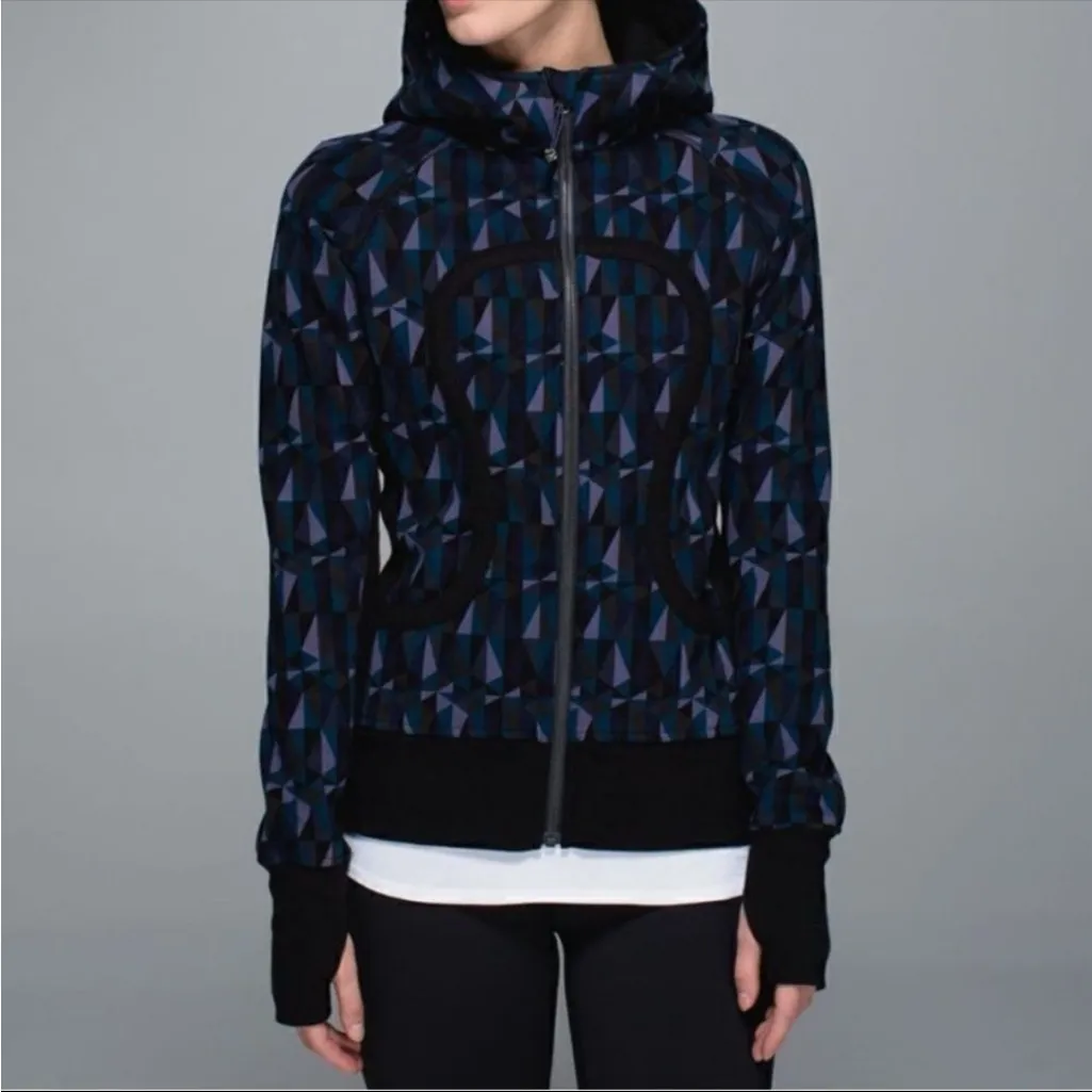 lululemon Black and Blue Geometric Full zip Scuba Size 4 Stained Glass Hoodie - Image 2