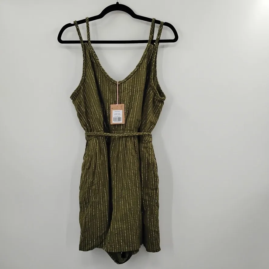 NWT Boden Grecian Playsuit Romper Green Metallic Gold Striped Pockets D0674 12 - Image 4
